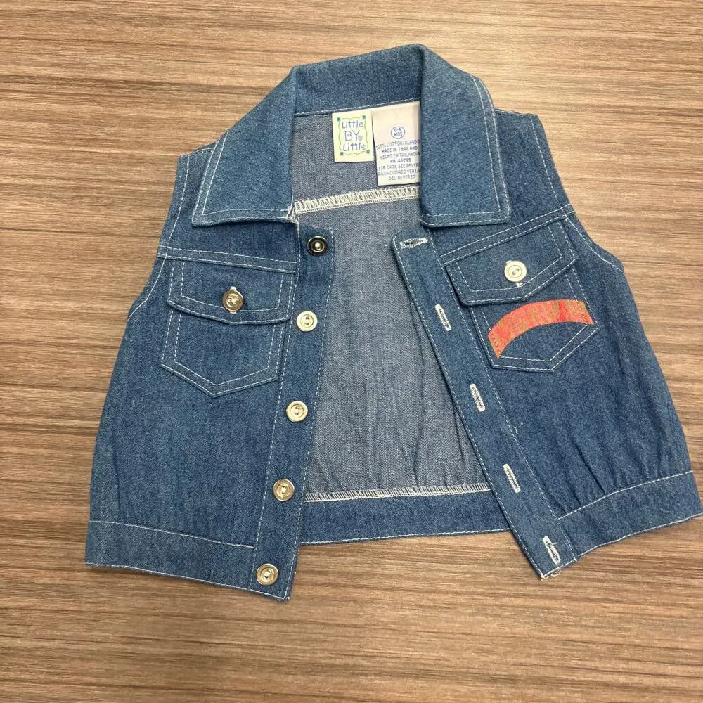 Vintage Little By Little Denim Romper & Vest Set 0 to 6M